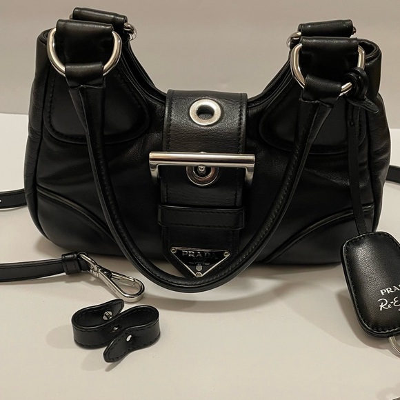 PRADA Italy Moon Padded Bag Nappa Leather Black/Silver w/Crossbody Authentic! - Picture 4 of 16